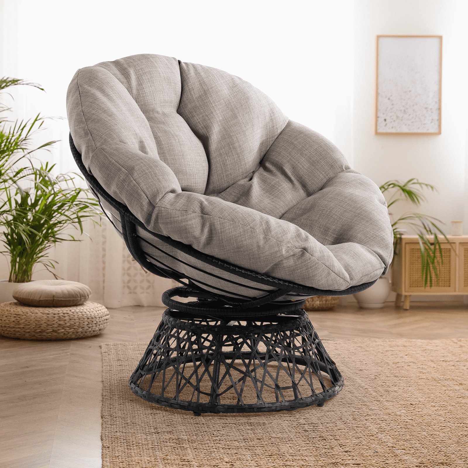 AILE 360 Swivel Comfy Papasan Chair with Cushion, Sturdy Metal Frame ...