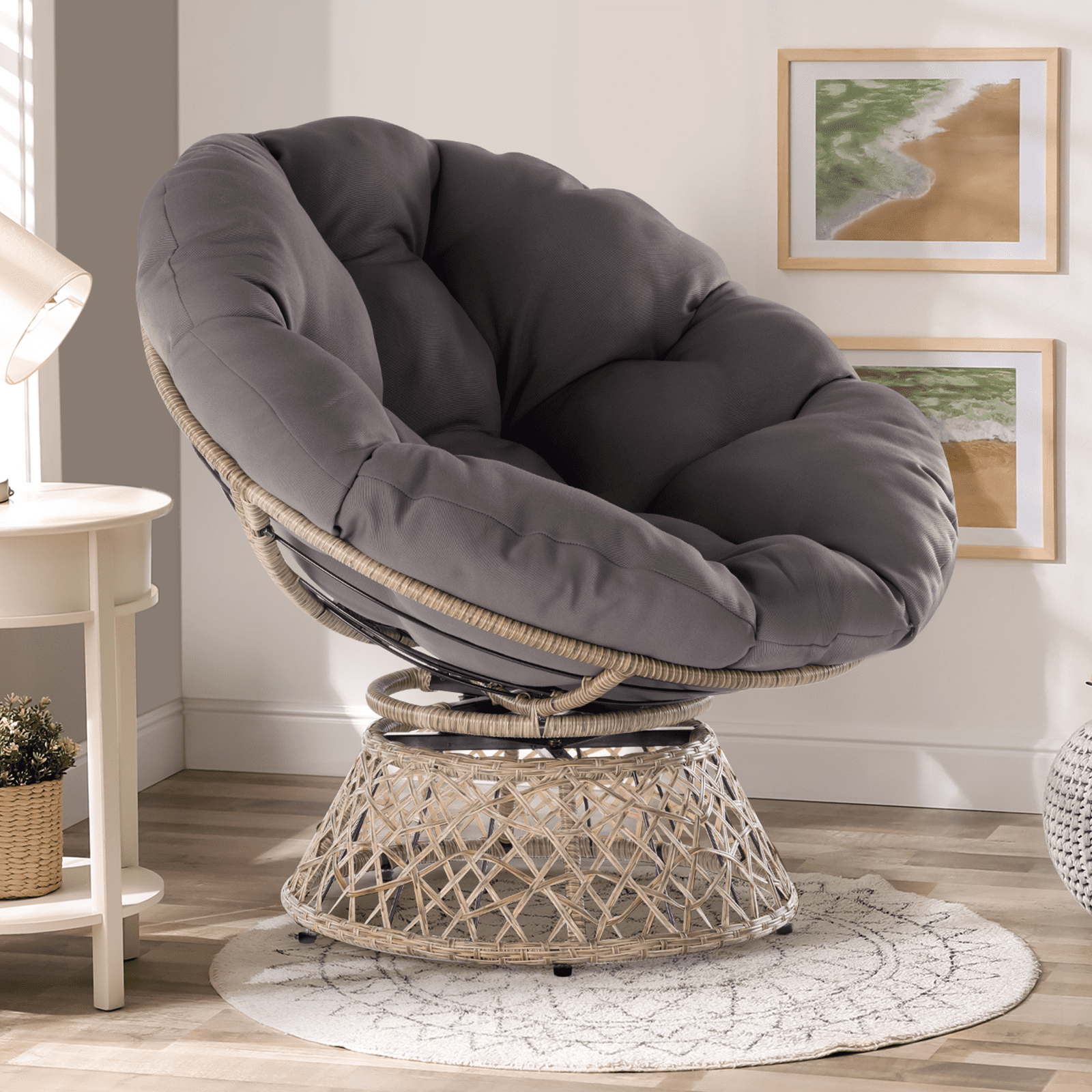 AILE 360 Swivel Ergonomic Papasan Chair with Comfy Cushion and Sturdy