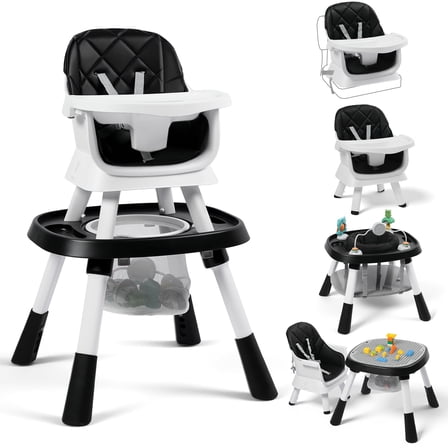 AILEEKISS 15-in-1 Baby High Chair, Toddler Dining Booster Seat with Activity Center, Black
