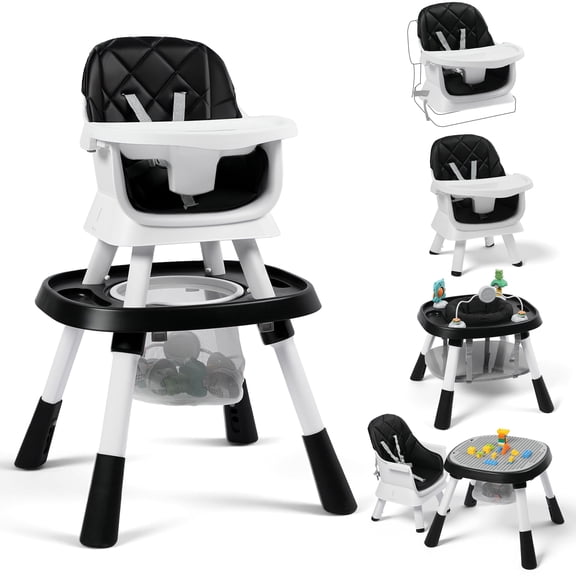 AILEEKISS 15-in-1 Baby High Chair, Toddler Dining Booster Seat with Activity Center, Black