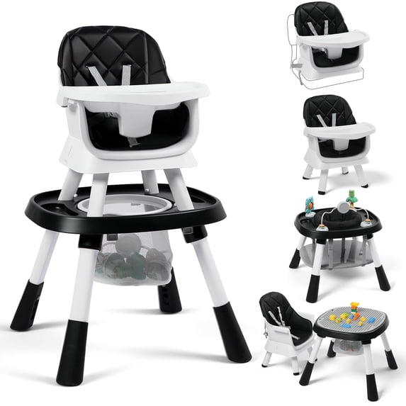 AILEEKISS 15-in-1 Baby High Chair, Toddler Dining Booster Seat with Activity Center, Black