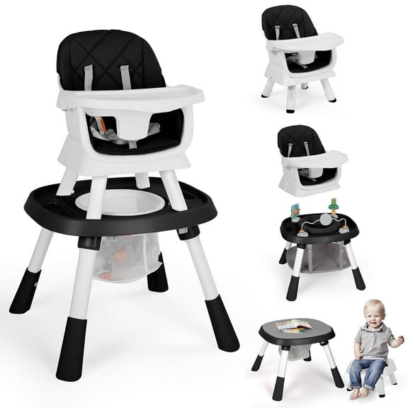 AILEEKISS 15-in-1 Baby High Chair, Toddler Dining Booster Seat with Activity Center, Black