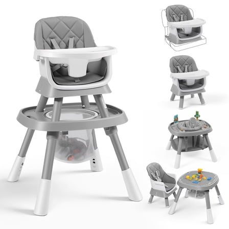 AILEEKISS 15-in-1 Baby High Chair, Toddler Dining Booster Seat with Activity Center, Grey