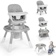 AILEEKISS 15-in-1 Baby High Chair, Toddler Dining Booster Seat with Activity Center, Grey