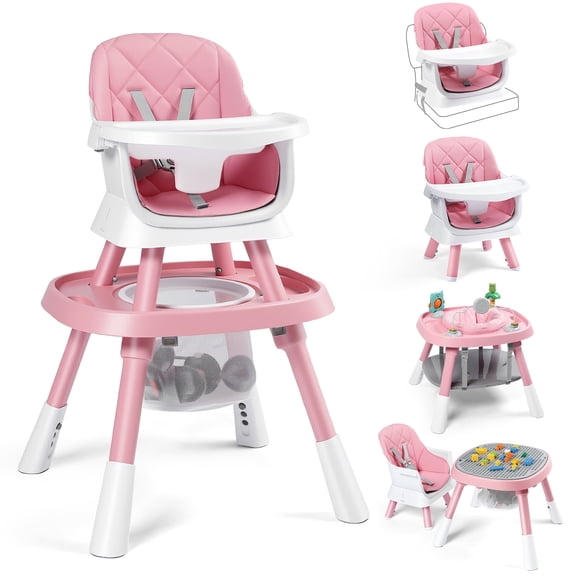 AILEEKISS 15-in-1 Baby High Chair, Toddler Dining Booster Seat with Activity Center, Pink