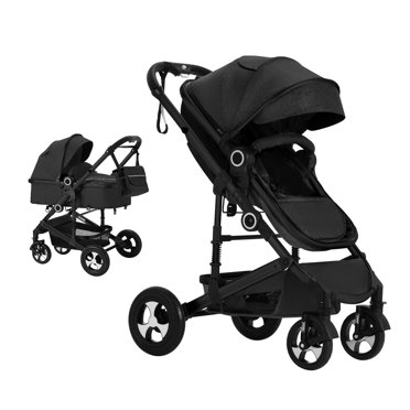 AILEEKISS 2 in 1 Convertible Baby Stroller, Unisex Folding Infant Newborn Bassinet Pram, Black