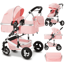 AILEEKISS 2 in 1 Convertible Baby Stroller, Unisex Folding Infant Newborn Bassinet Pram, Pink