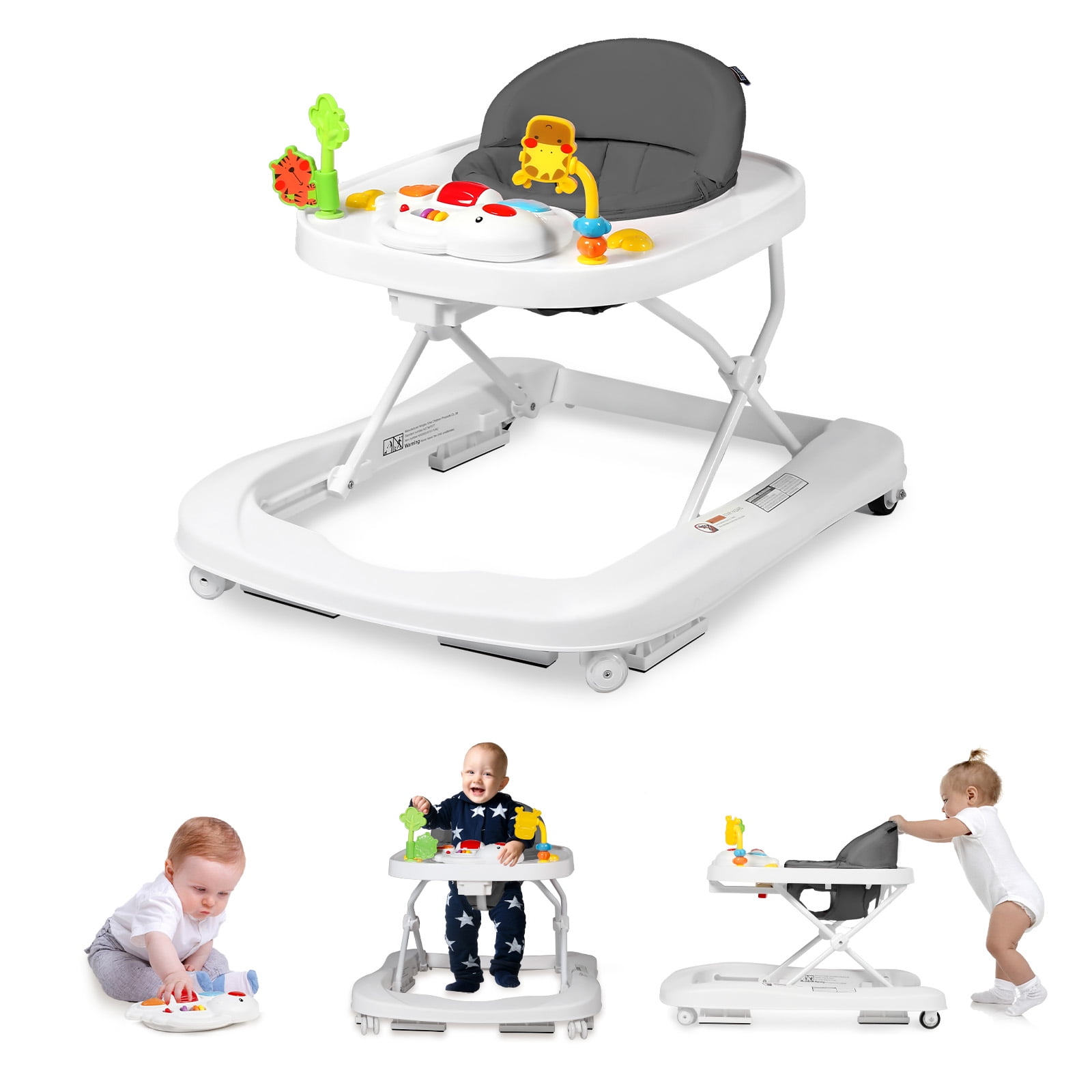 AILEEKISS 2 in 1 Folding Baby Walker Adjustable Height & Speed, Kids