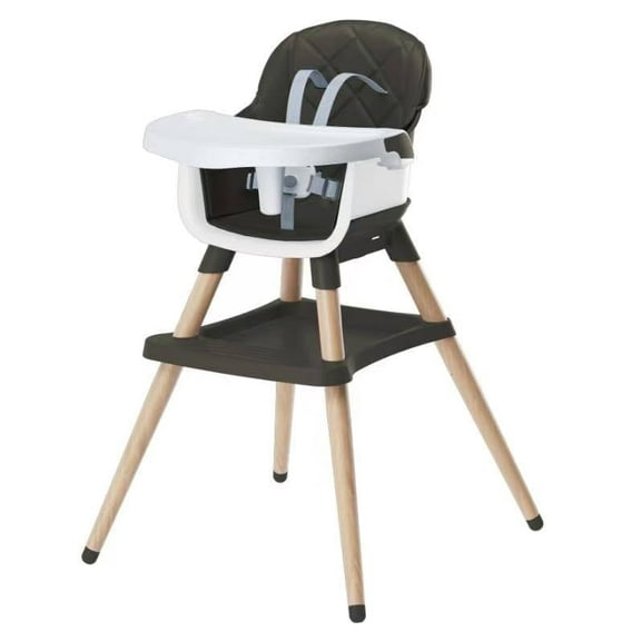 AILEEKISS 7 in 1 Wooden Baby High Chair for Toddler, Infant Feeding Chair with Removable Tray, Black