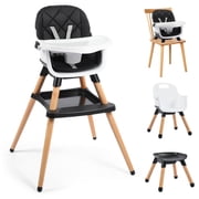 AILEEKISS 7 in 1 Wooden Baby High Chair for Toddler, Infant Feeding Chair with Removable Tray, Black