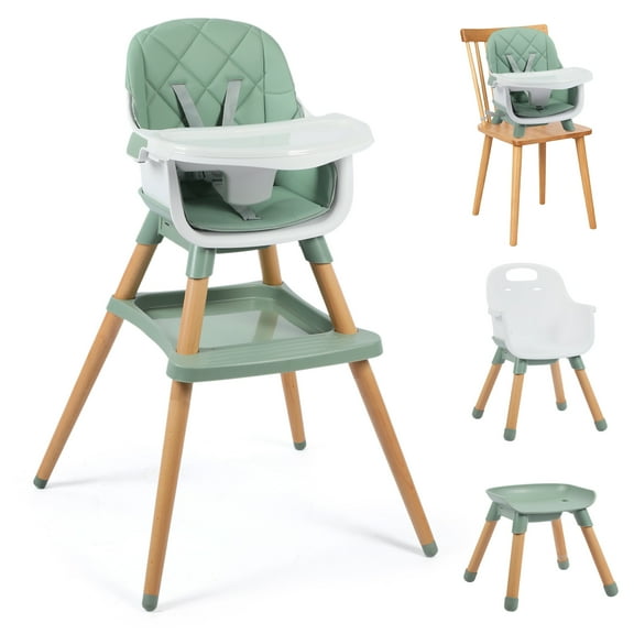 AILEEKISS 7 in 1 Wooden Baby High Chair for Toddler, Infant Feeding Chair with Removable Tray, Green