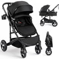 thumbnail image 1 of AILEEKISS 3-in-1 Convertible Baby Stroller with Big Seat and Adjustable Canopy, 24 Pound, Black, 1 of 13