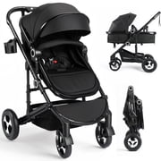 AILEEKISS 3-in-1 Convertible Baby Stroller with Big Seat and Adjustable Canopy, 24 Pounds, Black