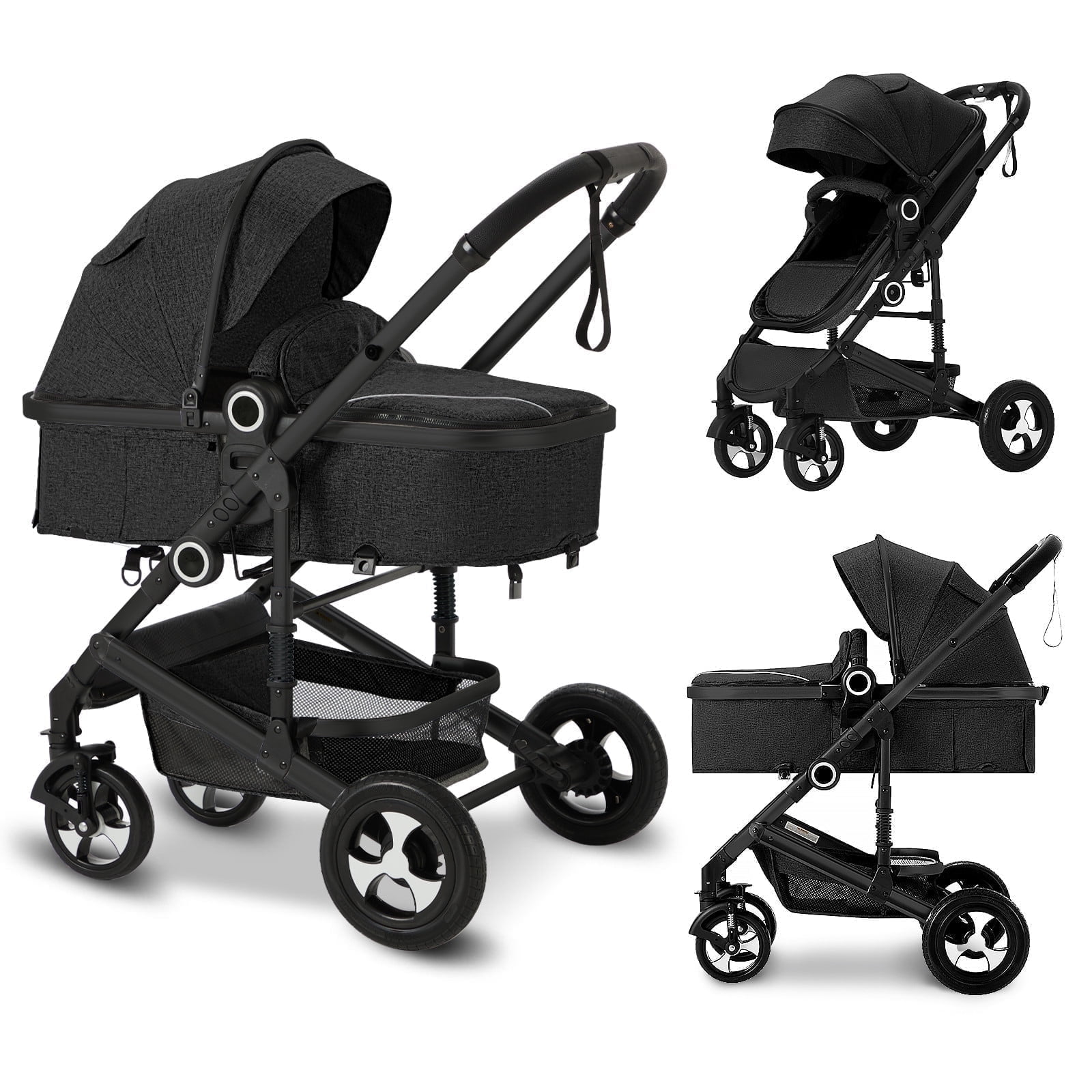 AILEEKISS 3-in-1 Convertible Baby Stroller with Big Seat and