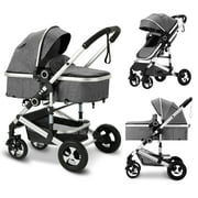 AILEEKISS 3-in-1 Convertible Baby Stroller with Big Seat and Adjustable Canopy, 24 Pound, Dark Grey