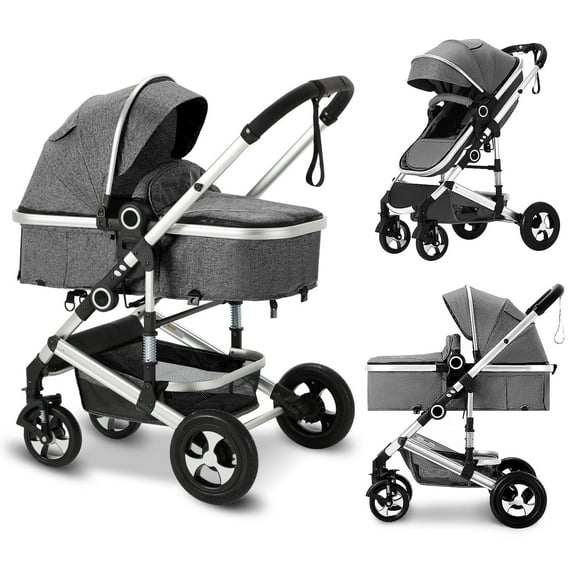 AILEEKISS 3-in-1 Convertible Baby Stroller with Big Seat and Adjustable Canopy, 24 Pound, Dark Grey