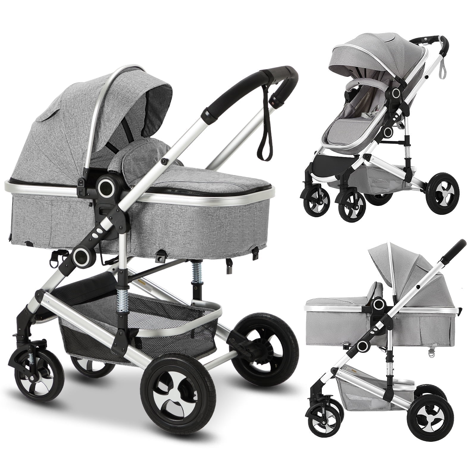AILEEKISS 3-in-1 Convertible Baby Stroller with Big Seat and