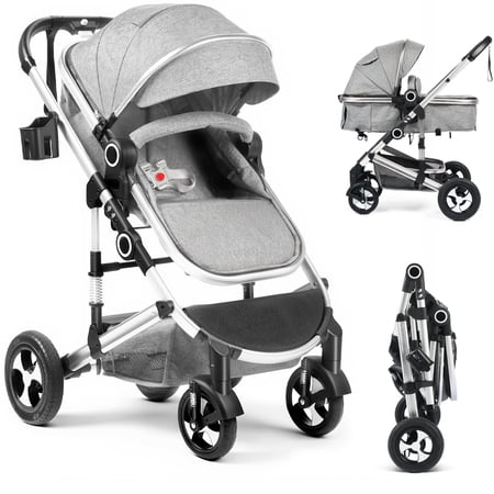 AILEEKISS 3-in-1 Convertible Baby Stroller with Big Seat and Adjustable Canopy, 24 Pounds, Light Grey