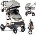 thumbnail image 1 of AILEEKISS 3-in-1 Convertible Baby Stroller with Big Seat and Adjustable Canopy, 24 Pounds, Rose Gold, 1 of 13