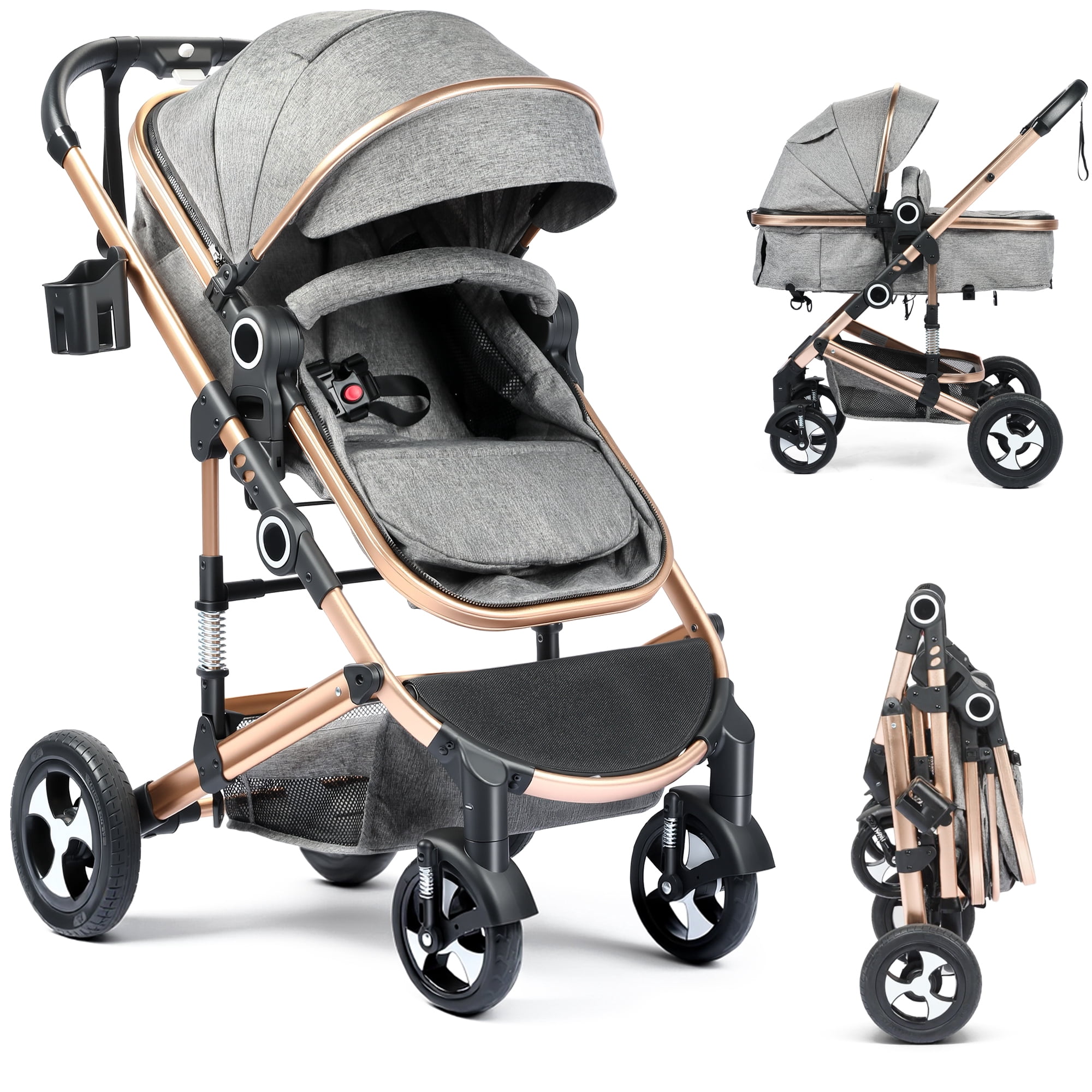 AILEEKISS Baby Stroller 3-in-1 Convertible with Large Seat