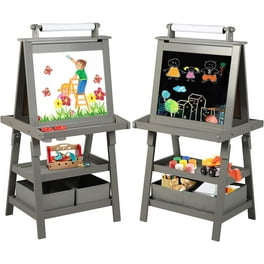 Versatile Wooden Kids' Art Easel: Height Adjustable with Magnetic Stickers and Paper - 23.5 x 21.5 x 44/46.5/49 (L x W x H) - Multi