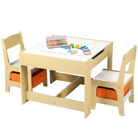 AILEEKISS 3 in 1 Toddler Wood Table & 2 Chairs Set, Activity Table for Toddlers, Natural