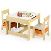 AILEEKISS 3 in 1 Toddler Wood Table & 2 Chairs Set, Activity Table for Toddlers, Natural