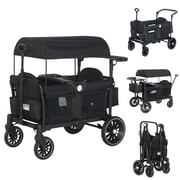 AILEEKISS 3-in-1 Wagon Stroller for 2 Toddlers, Collapsible Baby Wagon with Adjustable Handle, Black