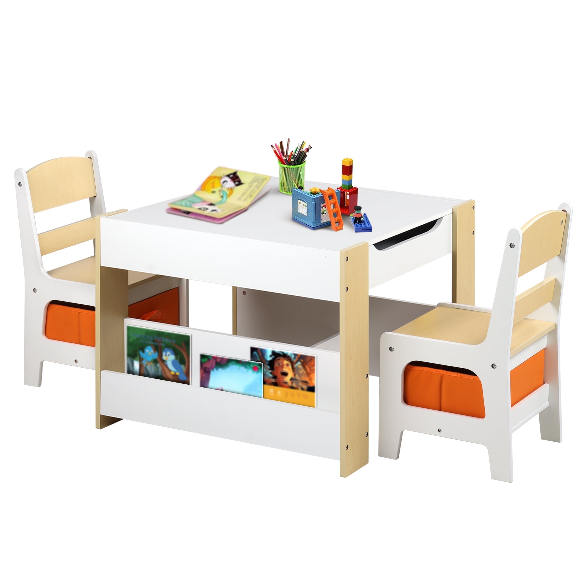 AILEEKISS 4 in 1 Wooden Kids Table & 2 Chairs Set, Children