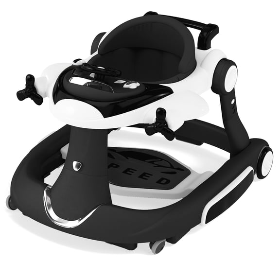 AILEEKISS 5-in-1 Musical Baby Walker with Wheels, Foldable Baby Walker for Boys Girls, Black