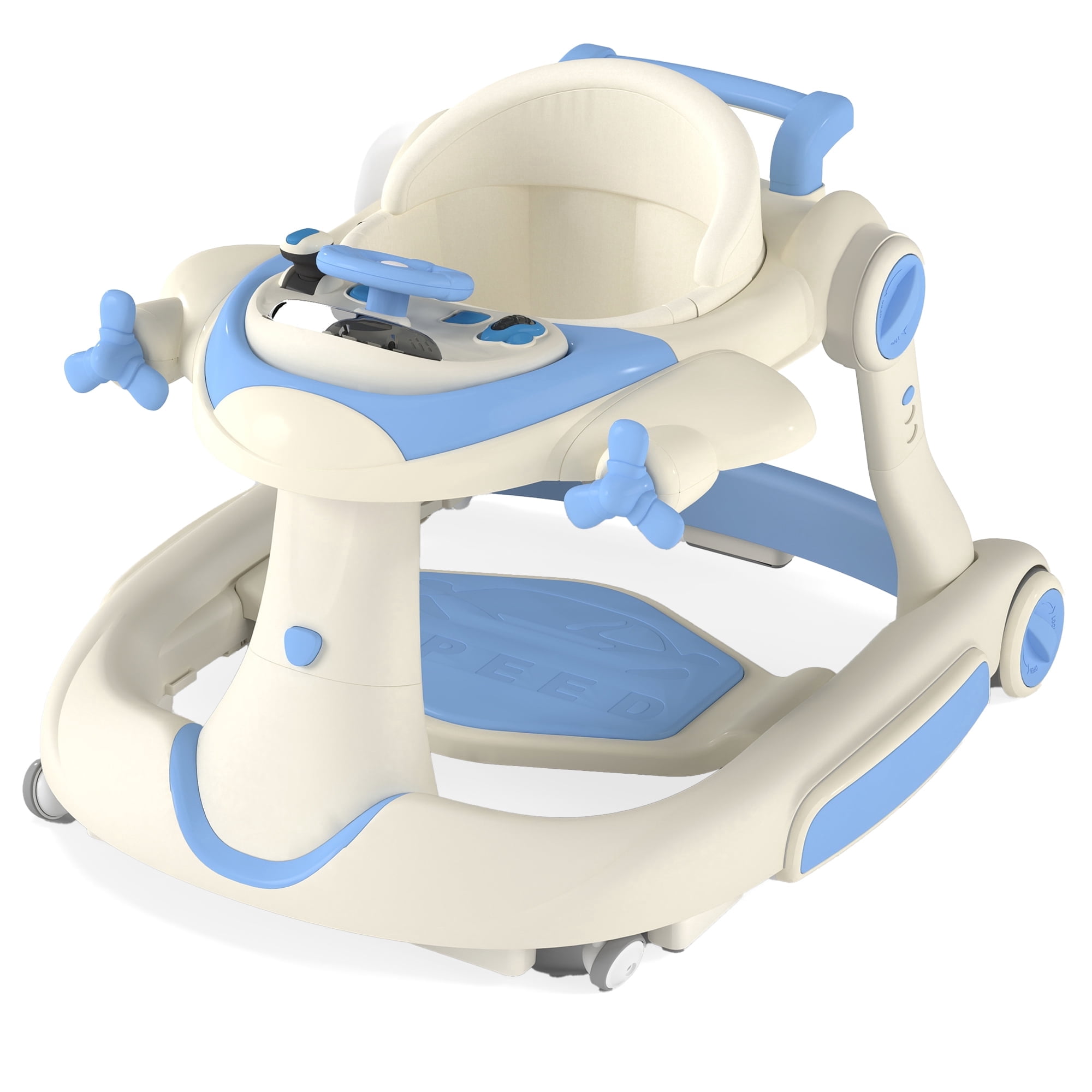 AILEEKISS 5-in-1 Musical Baby Walker with Wheels, Foldable Baby Walker for Boys Girls, Blue