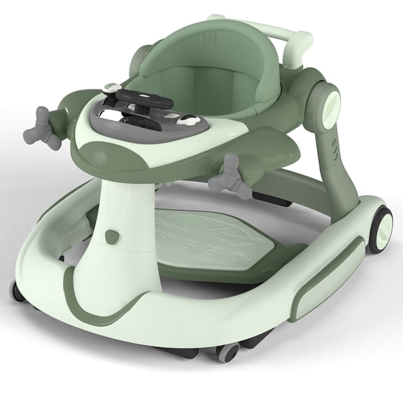 AILEEKISS 5-in-1 Musical Baby Walker with Wheels, Foldable Baby Walker for Boys Girls, Green