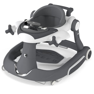 AILEEKISS 5-in-1 Musical Baby Walker with Wheels, Foldable Baby Walker for Boys Girls, Grey