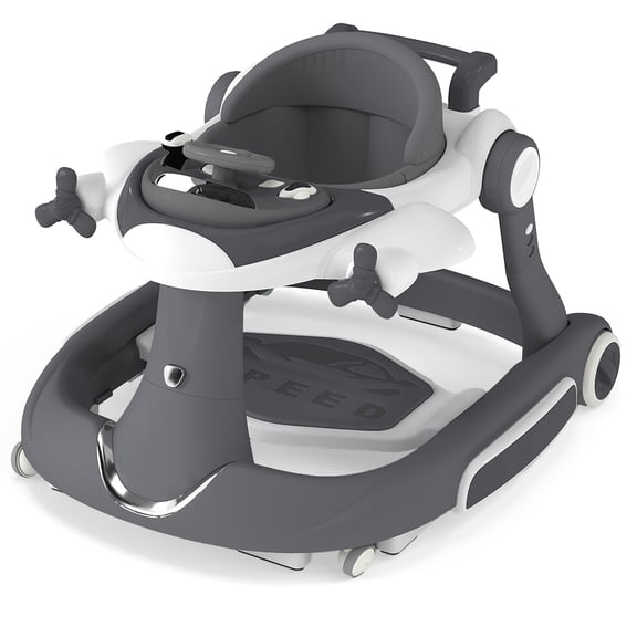 AILEEKISS 5-in-1 Musical Baby Walker with Wheels, Foldable Baby Walker for Boys Girls, Grey