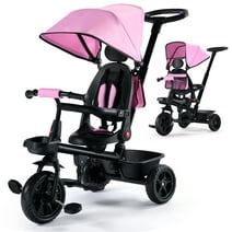 AILEEKISS 6 in 1 Kids' Tricycle Stroller Unisex Ride Toddler Trike Bicycles 1-5 Years, Pink