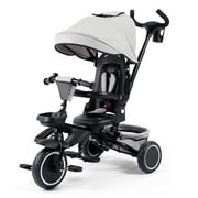 AILEEKISS 8-in-1 Kids Tricycle with Parental Bar, Folding Ride Trike for Child 1-6 Years, Light Grey