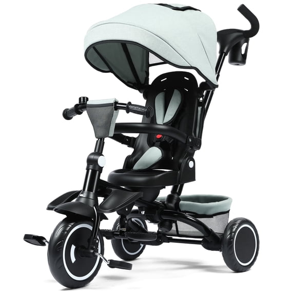 AILEEKISS 7-in-1 Kids' Tricycle with Push Handle, Foldable Trike Bicycles for Kids 1-5 Years, Green