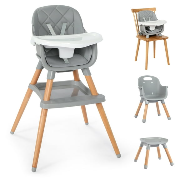 AILEEKISS 7 in 1 Wooden Baby High Chair for Toddler, Infant Feeding Chair with Removable Tray