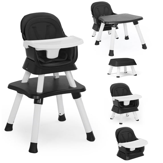 AILEEKISS 8-in-1 Baby High Chair, Toddler Booster Seat with Dishwasher-Safe Tray, Black