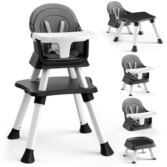 AILEEKISS 8-in-1 Baby High Chair, Toddler Booster Seat with Dishwasher-Safe Tray, Dark Grey
