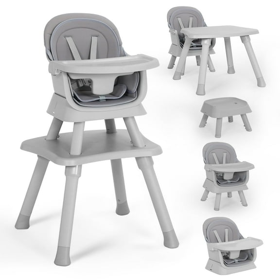 AILEEKISS 8 in 1 Baby High Chair, Toddler Dining Booster Seat for Eating, Light Grey