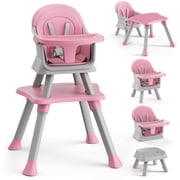 AILEEKISS 8-in-1 Baby High Chair, Toddler Booster Seat with Dishwasher-Safe Tray, Pink Grey