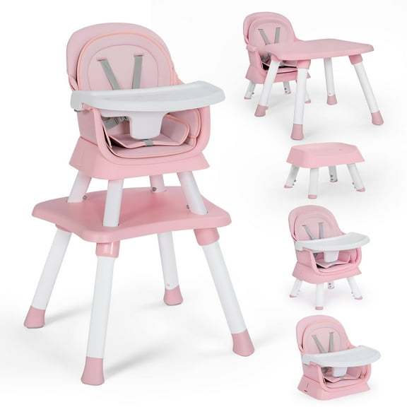 AILEEKISS 8 in 1 Baby High Chair, Toddler Dining Booster Seat for Eating, Pink White