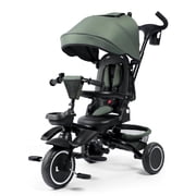 AILEEKISS 8-in-1 Kids Tricycle with Parental Bar, Folding Ride Trike for Child 1-6 Years, Military Green