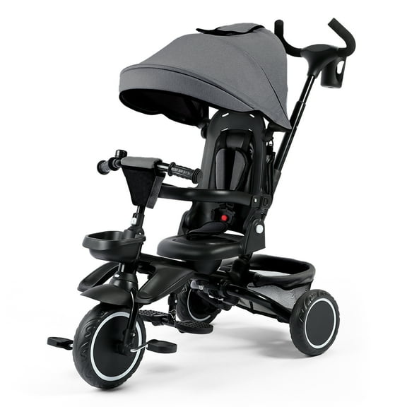 AILEEKISS 8-in-1 Kids' Tricycle Stroller, Toddler Bicycle Unisex Ride Trike 1-6 Years, Grey