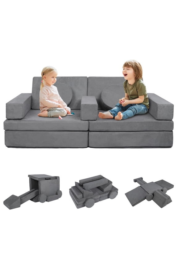Modular Kids Sofa Couch Playset, 9 Pcs Indoor Baby Play Couch Furniture for Toddlers