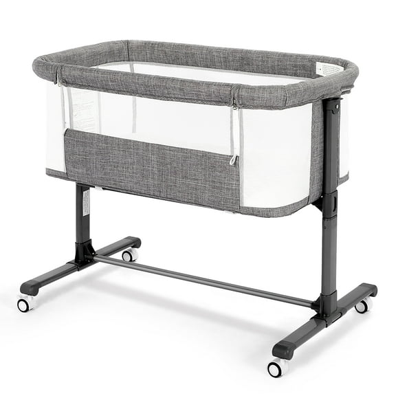 AILEEKISS Baby Bassinet with Wheels, Height Adjustable Newborn Bedside Sleeper for Baby, Grey
