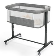 AILEEKISS Baby Bassinet with Wheels, Height Adjustable Newborn Bedside for Baby, Grey