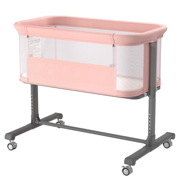 AILEEKISS Bedside Bassinet for Newborn, 6 Height Adjustable Baby Bassinet with Wheels, Pink