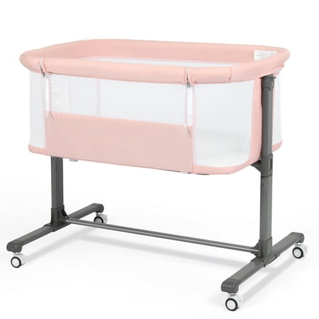 AILEEKISS Baby Bassinet with Wheels, Height Adjustable Newborn Bedside Sleeper for Baby, Pink